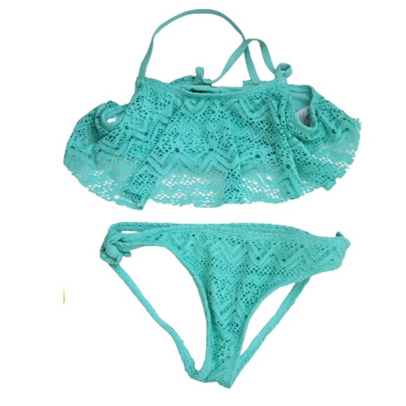 2 FOR $5 SALE Girl's Aqua Lace Crochet Bikini  Set Size M (7/8) - Picture 12 of 12